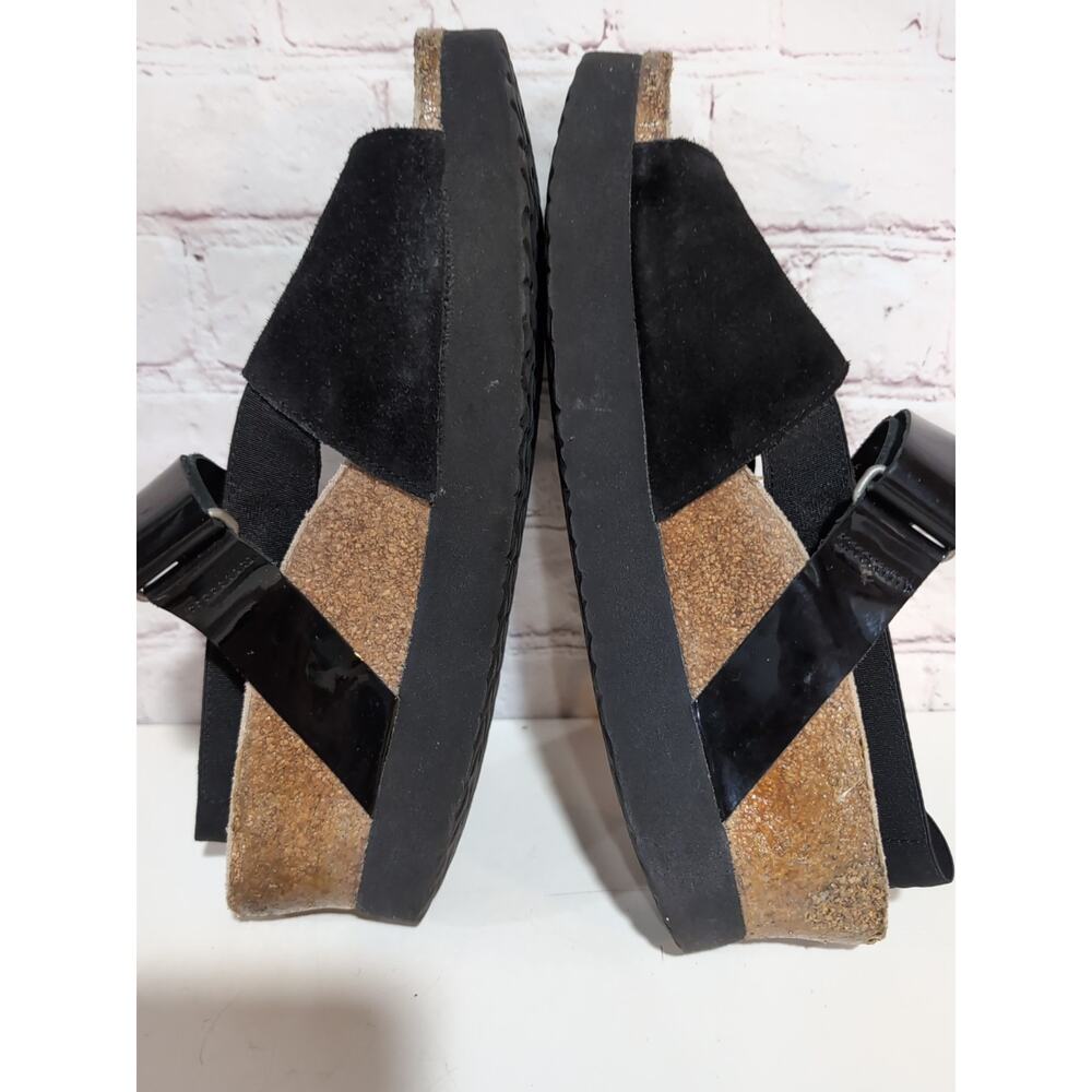 Papillio Birkenstock Linda Platform Wedge 8-8.5 Sandal Black Patent Suede Boho - Picture 3 of 12